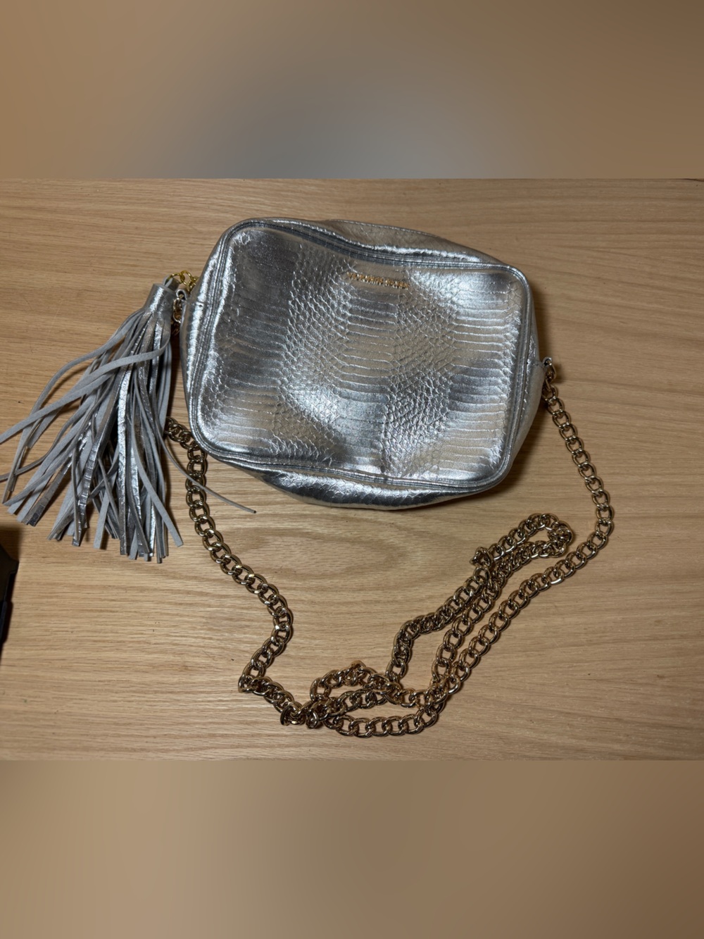 Victoria’s Secret Crossbody Chain Strap Tassel Bag Purse Silver